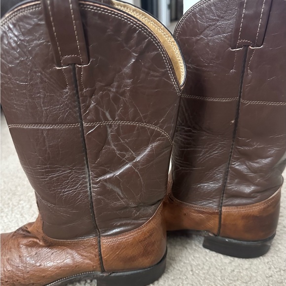 Nocona Cowboy Boots Mens 12B Exotic Full Quill Ostrich Brown - Picture 2 of 6
